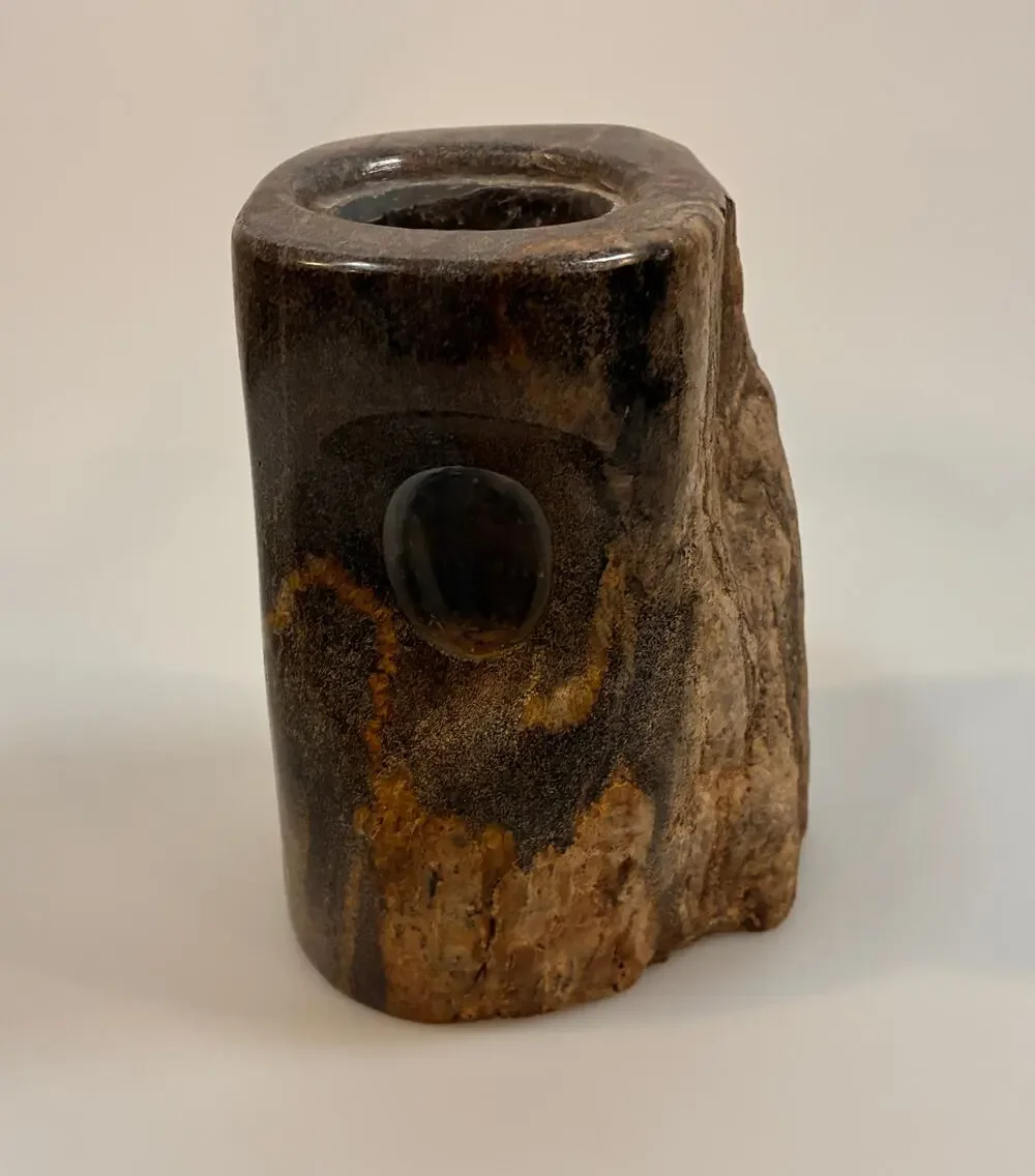 Large Heavy Petrified Wood Candle Holder Raw Bark 10lb+